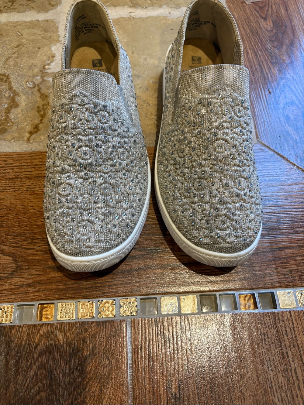 White Mountain Beige Slip-On Embellished Knit Sneakers